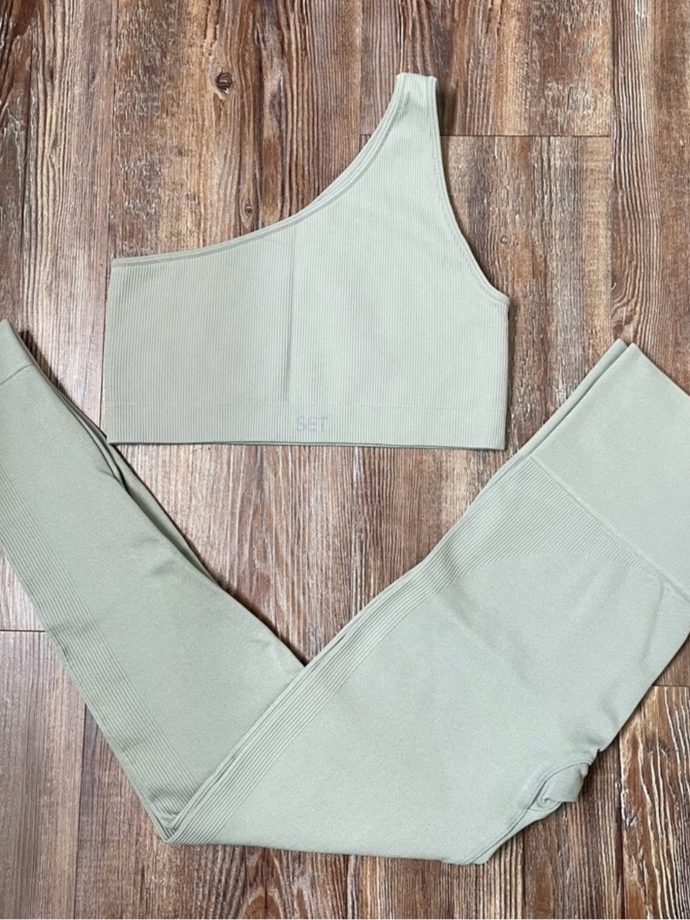 SET Active Ribbed One-Shoulder Active Set in Sage